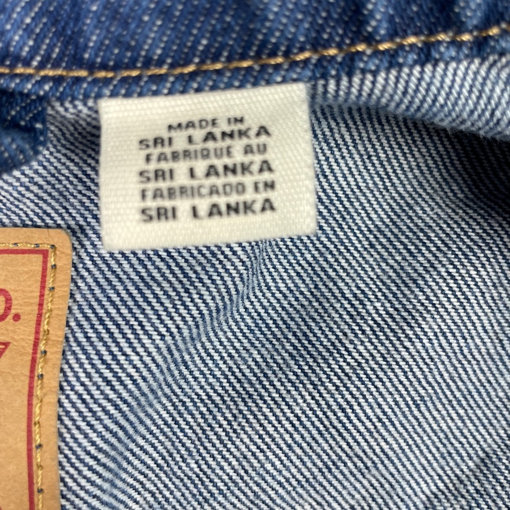 Levis Trucker Denim Jacket Womens‎ Medium Blue Varsity Stripe Ribbed Trim Cotton - Picture 9 of 12